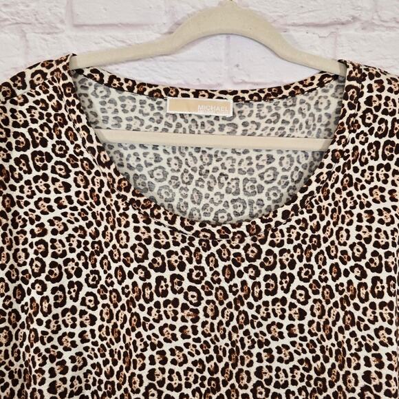 M Michael Michael Kors Leopard Print Women's Top Cheetah Short Sleeve Round Neck - Picture 2 of 8